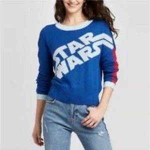 Star Wars Sweater Blue Crewneck Long Sleeves Size Large Ribbed Hem Sweatshirt